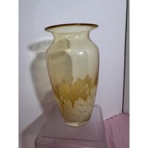 Vintage Blown Glass Vase Yellow And White Decorations Approx 8" tall